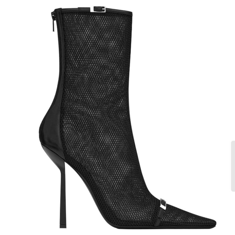 New SAINT LAURENT Aston Pointed Toe Sock Bootie In Black Size 38
